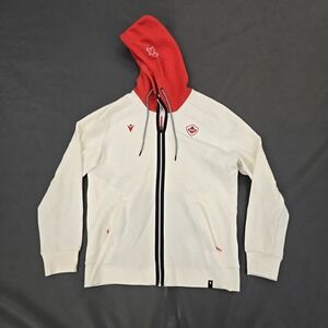 Canada Rugby Hoodie Jacket Mens 2XL Mens Full Zip White Red Athletic Sports Hood